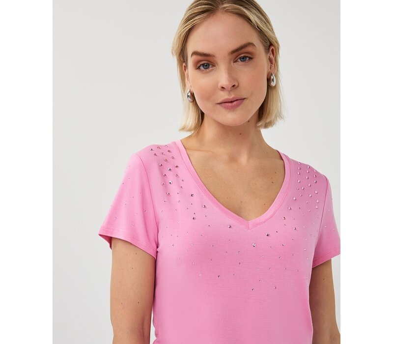 Esqualo 30019 Rose Pink V/neck Diamanté T