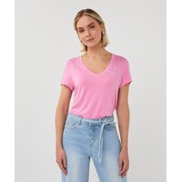 Esqualo 30019 Rose Pink V/neck Diamanté T
