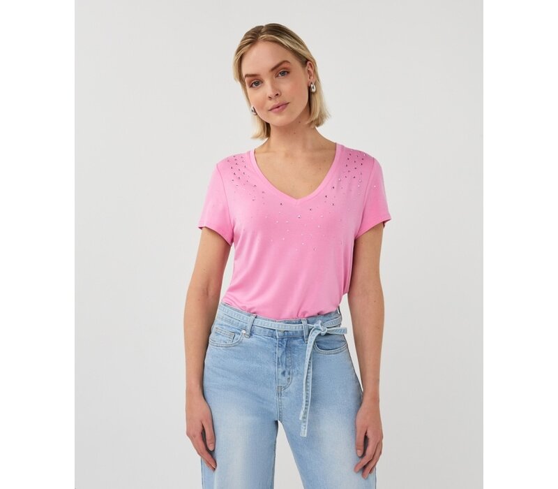 Esqualo 30019 Rose Pink V/neck Diamanté T