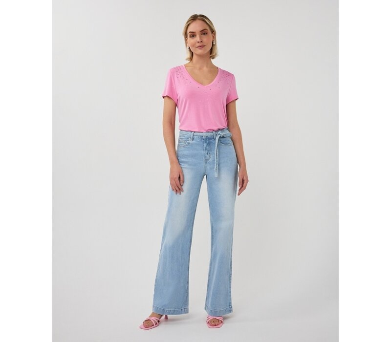 Esqualo 30019 Rose Pink V/neck Diamanté T
