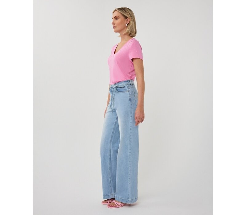 Esqualo 30019 Rose Pink V/neck Diamanté T