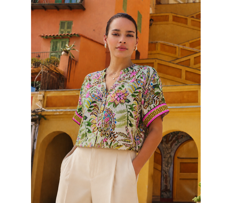 EsQualo 14204 Jungle Print Blouse