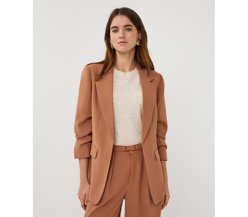 EsQualo 10000 Tan Ruched Sleeve Blazer