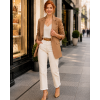 EsQualo 10000 Tan Ruched Sleeve Blazer
