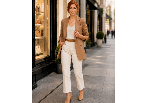 EsQualo S/S EsQualo 10000 Tan Ruched Sleeve Blazer