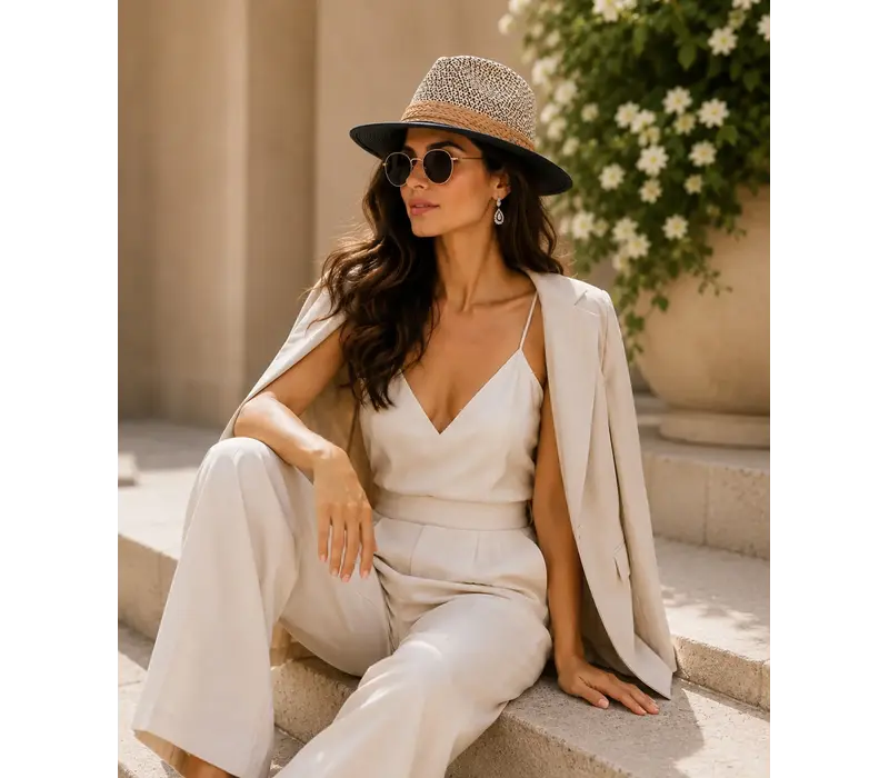 Pia Rossini FARRAH Natural/Black Sun Hat