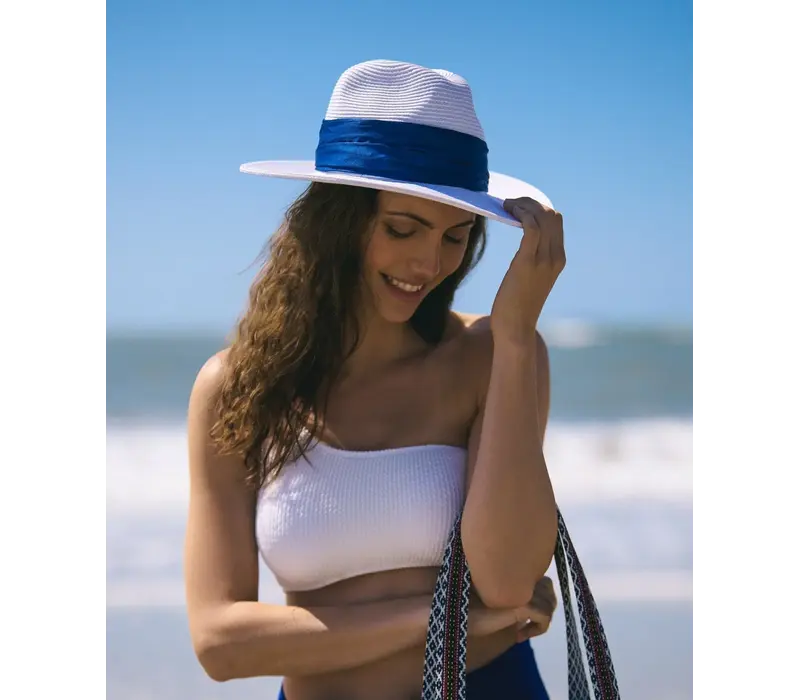 Pia Rossini ZINA White/Navy Straw Fedora