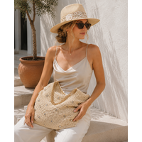 Pia Rossini KOA Straw Tote Bag w/Gold Chain