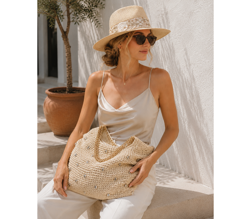 Pia Rossini KOA Straw Tote Bag w/Gold Chain