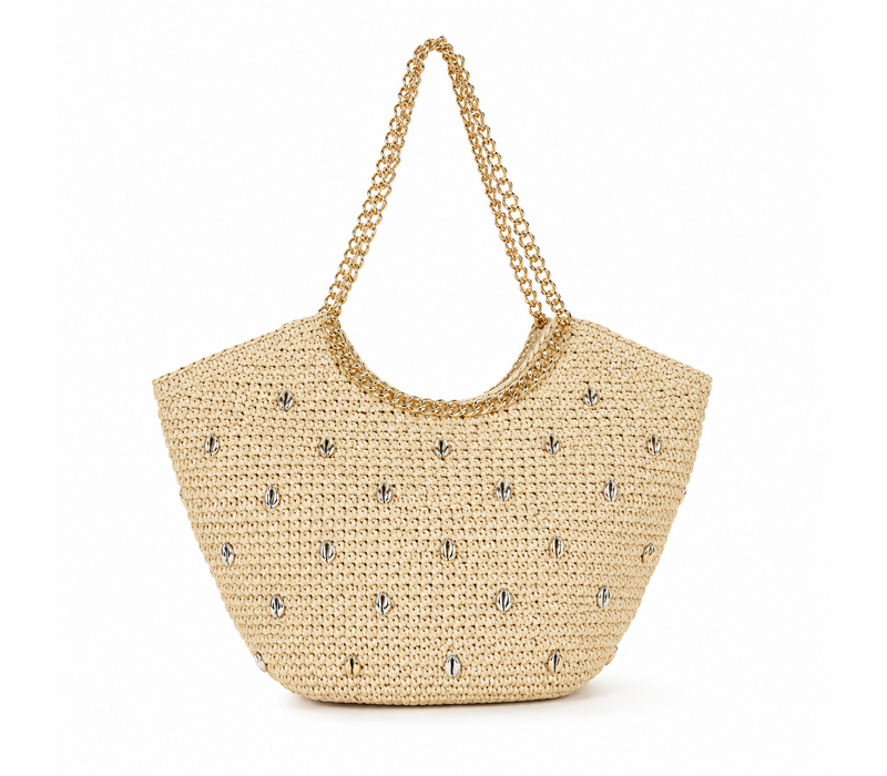 Pia Rossini KOA Straw Tote Bag w/Gold Chain