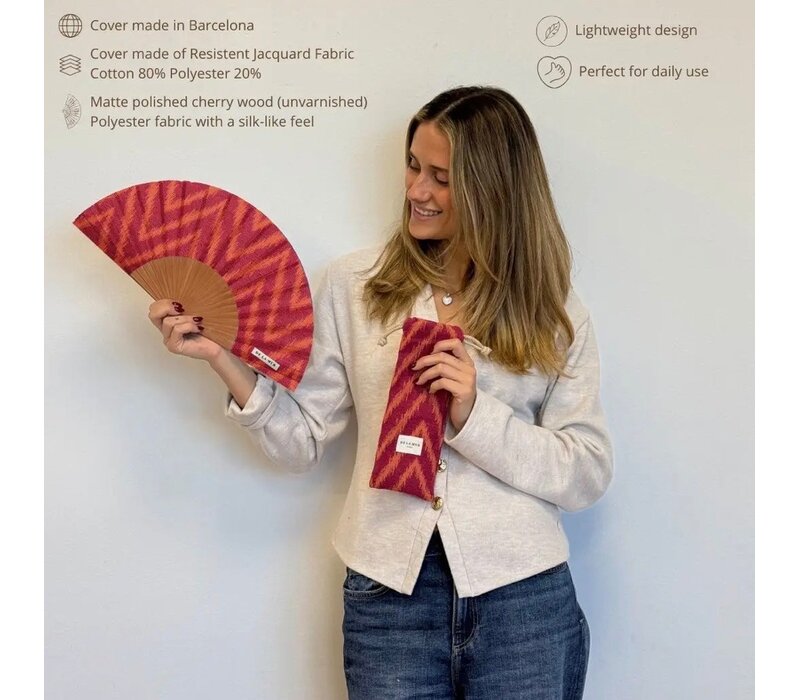 DE LA MUR “FIRE” Fabric/Wooden Fan