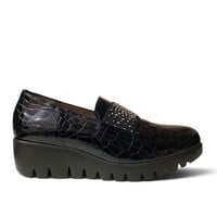 Wonders C-33158 Black Croc Slip on Shoes