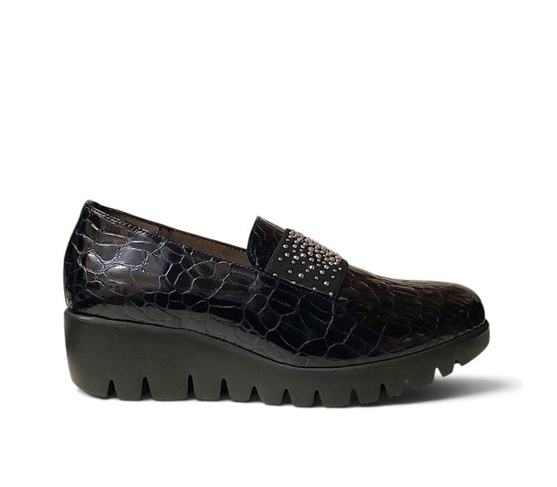 Wonders C-33158 Black Croc Slip on Shoes
