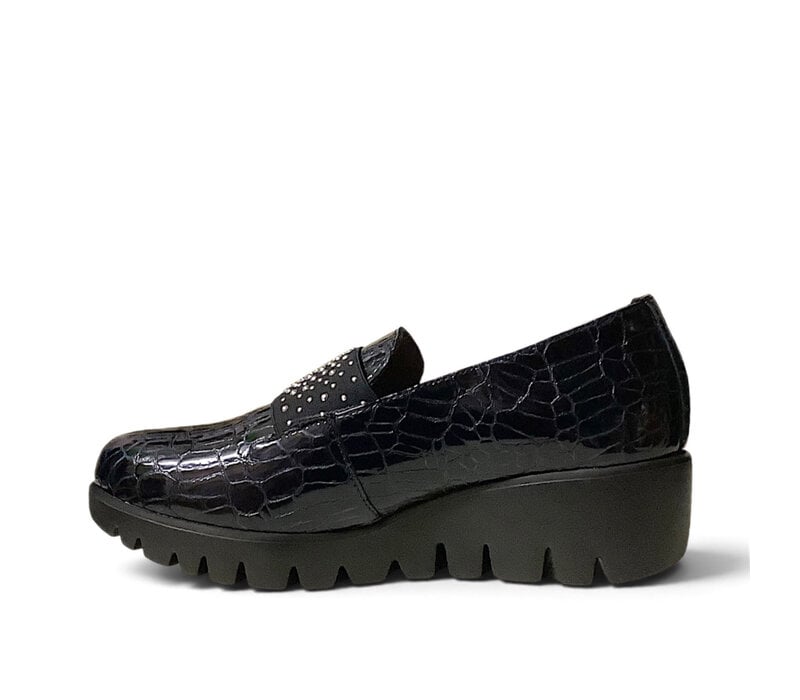Wonders C-33158 Black Croc Slip on Shoes