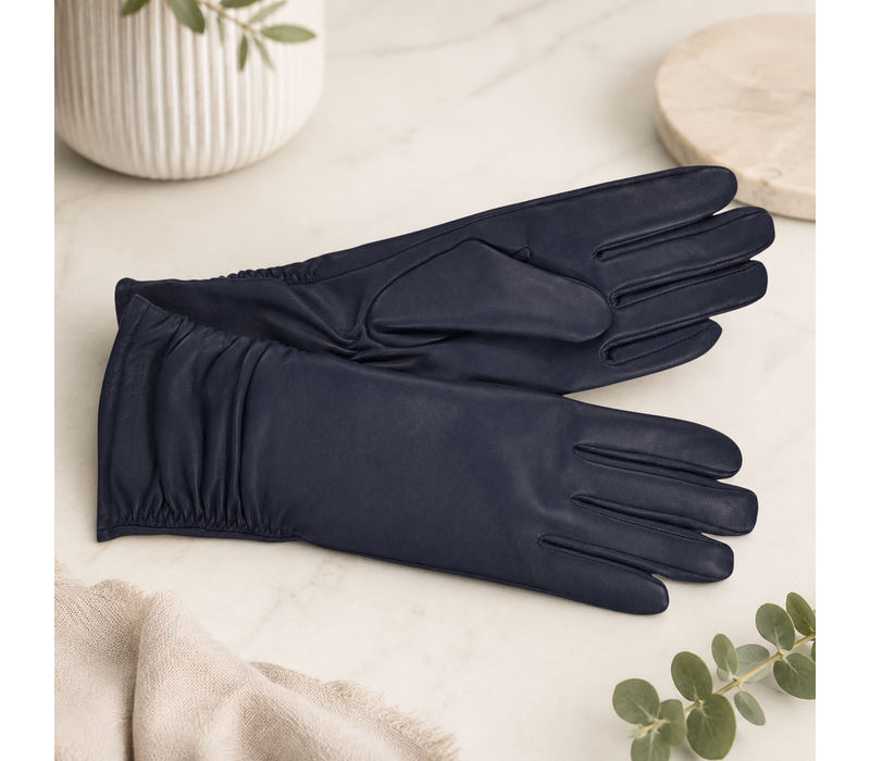 Seeberger 19062 Navy Midi Leather Gloves