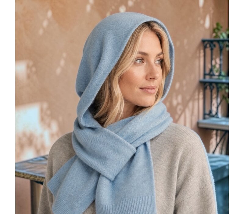 Seeberger 19969 Blue Melange Hooded Scarf