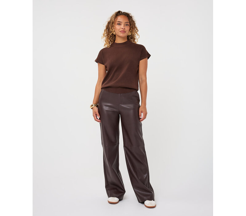 Esqualo 11504 Cacao Wide Faul Leather Pants