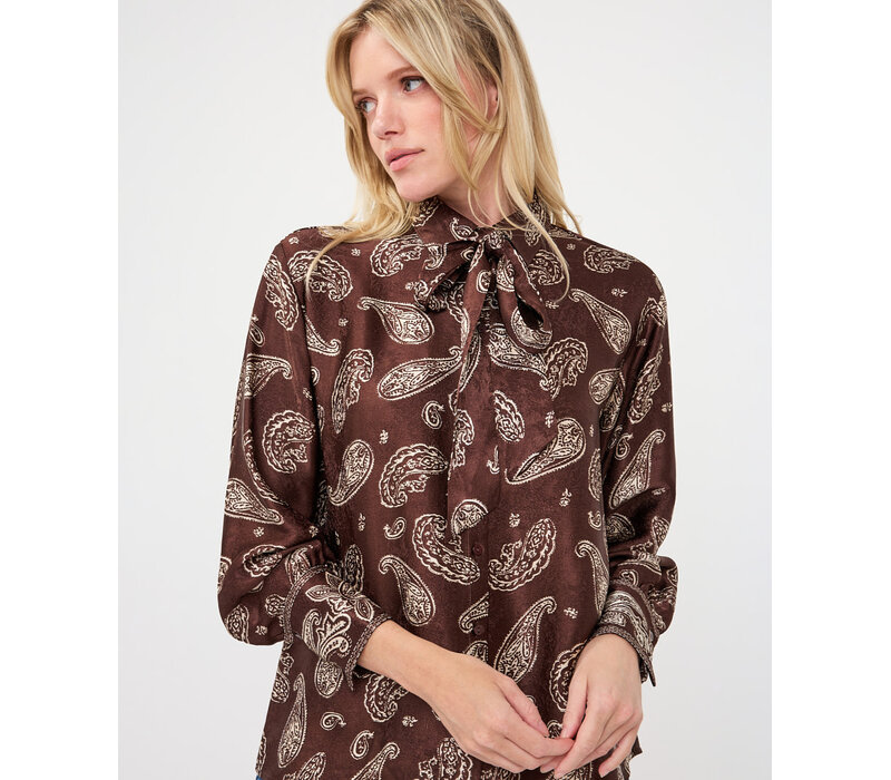 EsQualo 14505 Brown Pussybow Blouse