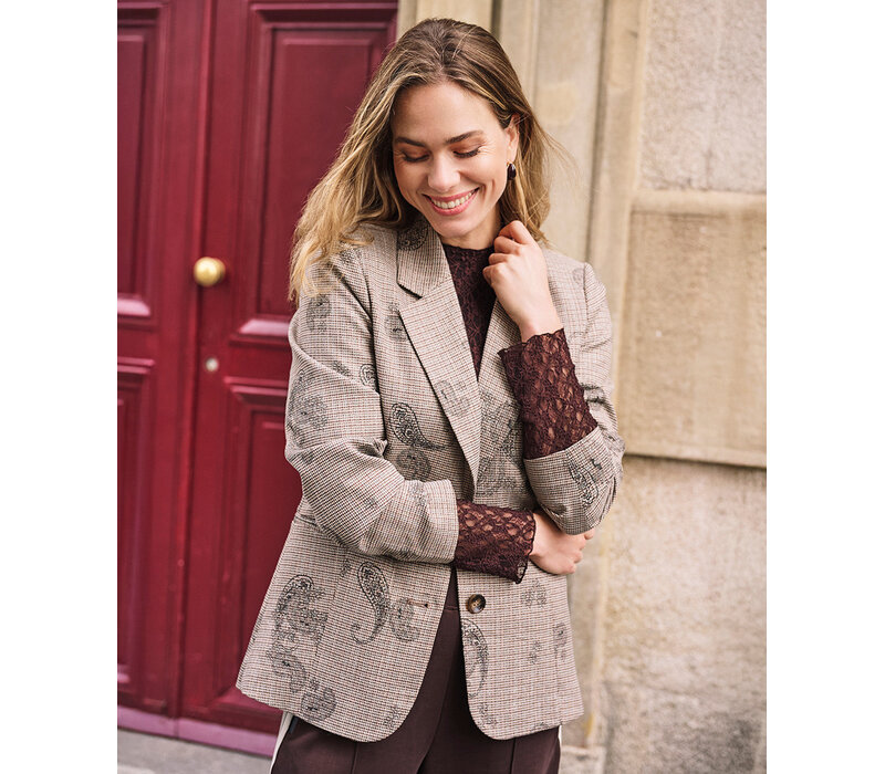 EsQualo 17507 Brown Paisley Check Blazer