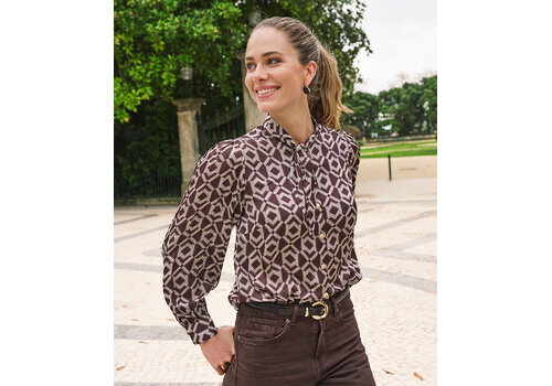 EsQualo A/W EsQualo 14508 Choco/Cream Print Blouse