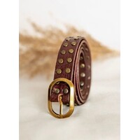 LULA Burgundy Studded Leather Belt