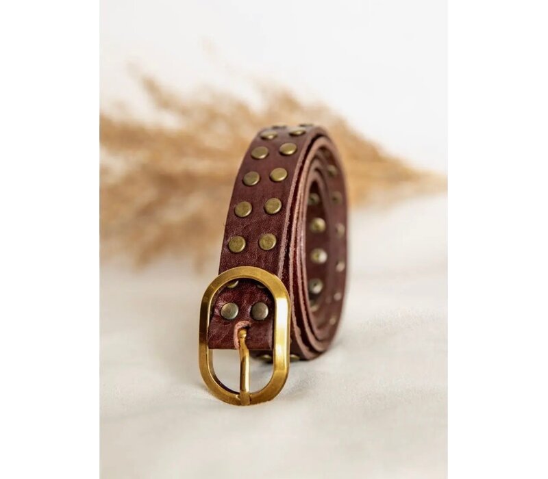 LULA Burgundy Studded Leather Belt