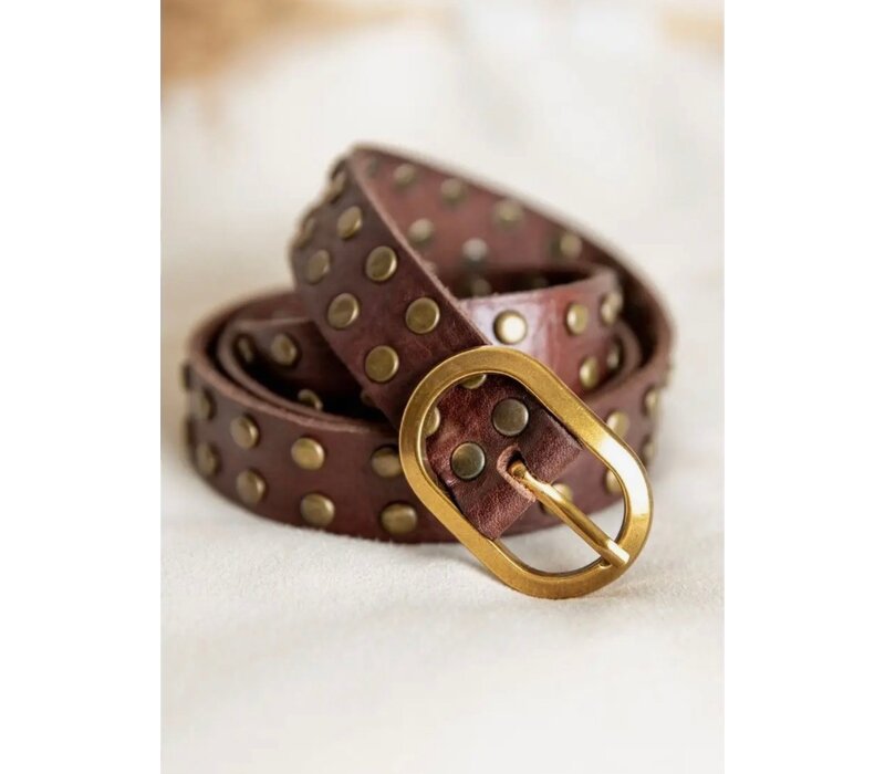 LULA Burgundy Studded Leather Belt