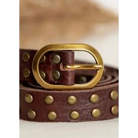 LULA Burgundy Studded Leather Belt