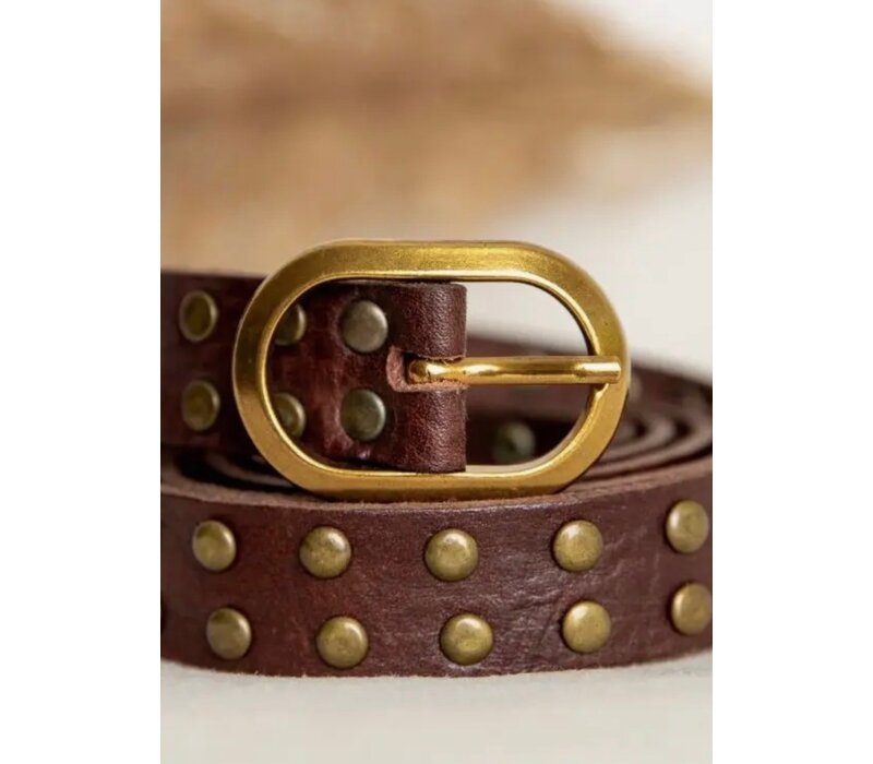 LULA Burgundy Studded Leather Belt