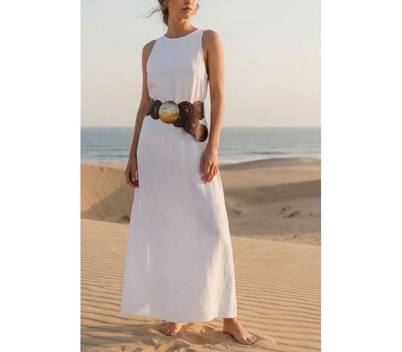 LULA  Brown Leather Belt w/Gold Circle Disc