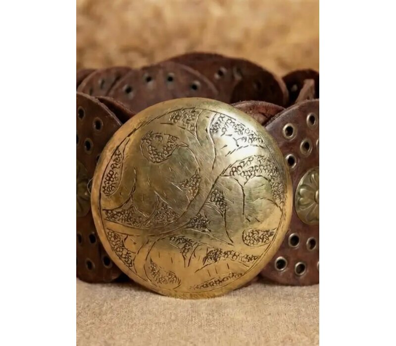 LULA  Brown Leather Belt w/Gold Circle Disc