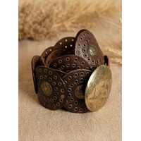 LULA Brown Leather Belt w/Gold Circle Disc