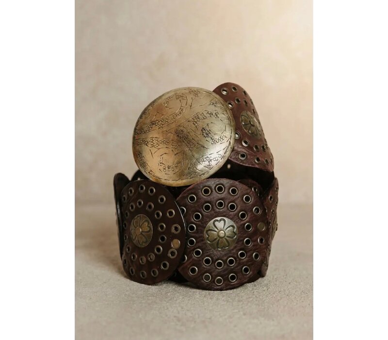 LULA  Brown Leather Belt w/Gold Circle Disc