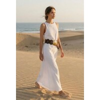 LULA Brown Leather Belt w/Gold Circle Disc