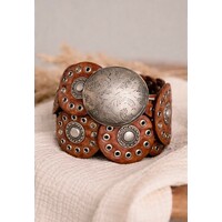 LULA Alpha Tan Silver Disc Leather Belt