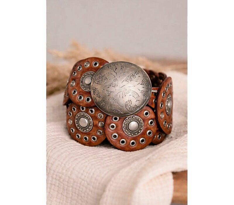 LULA Alpha Tan Silver Disc Leather Belt