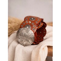 LULA Alpha Tan Silver Disc Leather Belt