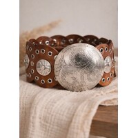 LULA Alpha Tan Silver Disc Leather Belt