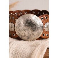 LULA Alpha Tan Silver Disc Leather Belt