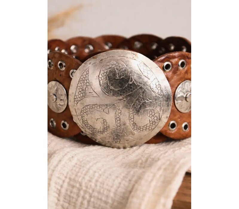 LULA Alpha Tan Silver Disc Leather Belt