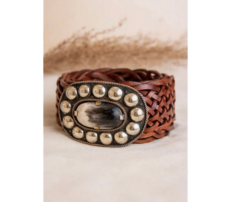 LULA Marte Plaid Leather Belt w/Buckle