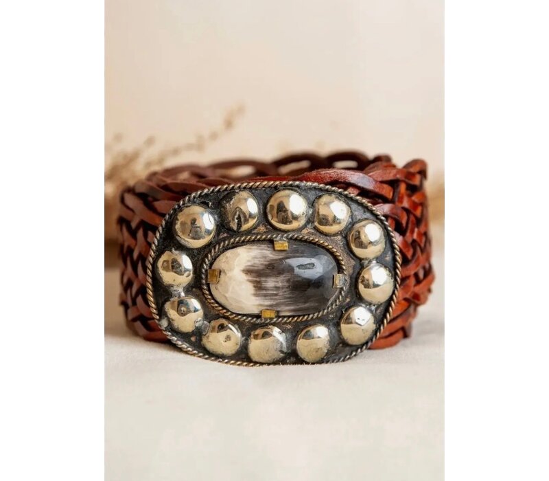 LULA Marte Plaid Leather Belt w/Buckle