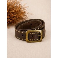 LULA Helios Brown Leather Belt Stud Detail