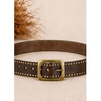 LULA Helios Brown Leather Belt Stud Detail