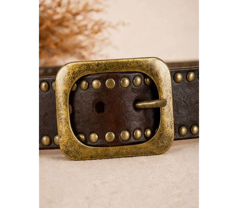 LULA Helios Brown Leather Belt Stud Detail