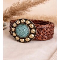 LULA Saturn Tan Belt w/Turquoise Buckle