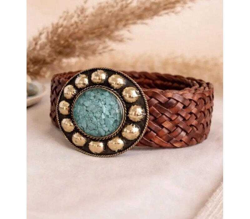 LULA Saturn Tan Belt w/Turquoise Buckle