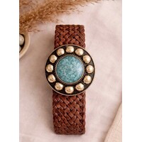 LULA Saturn Tan Belt w/Turquoise Buckle