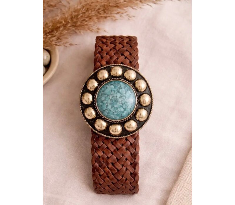 LULA Saturn Tan Belt w/Turquoise Buckle