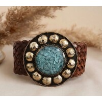 LULA Saturn Tan Belt w/Turquoise Buckle